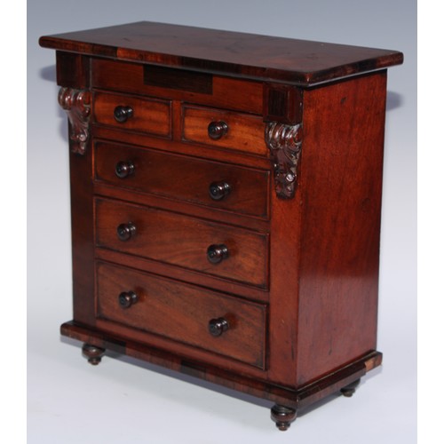 1626 - Miniature Furniture - a 19th century mahogany chest, rectangular top above two short and three long ... 