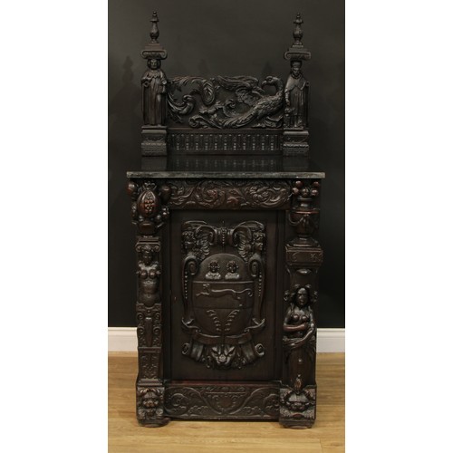 905 - A 19th century historicist oak side cabinet, profusely carved throughout with renaissance and baroqu... 