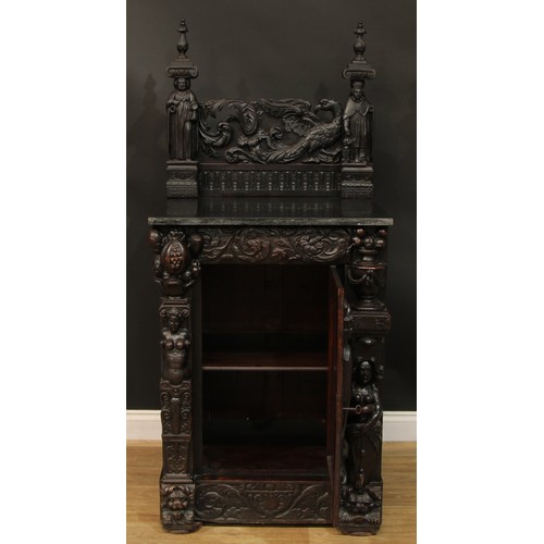 905 - A 19th century historicist oak side cabinet, profusely carved throughout with renaissance and baroqu... 