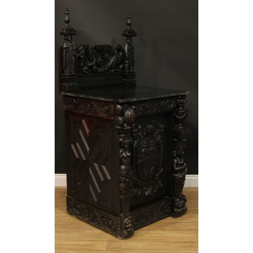 905 - A 19th century historicist oak side cabinet, profusely carved throughout with renaissance and baroqu... 