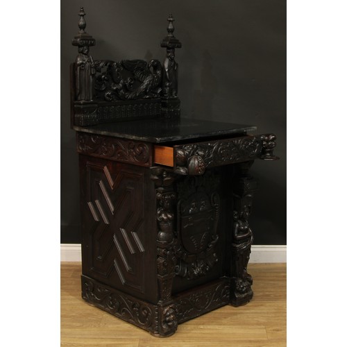 905 - A 19th century historicist oak side cabinet, profusely carved throughout with renaissance and baroqu... 