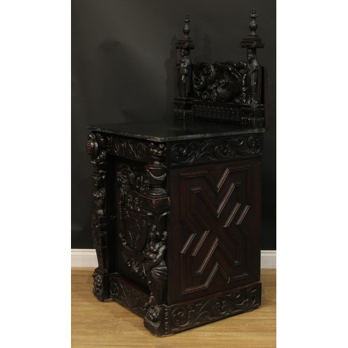 905 - A 19th century historicist oak side cabinet, profusely carved throughout with renaissance and baroqu... 