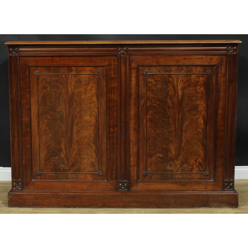 929 - A 19th century mahogany low press cupboard, rectangular top with moulded edge above a pair of panel ... 