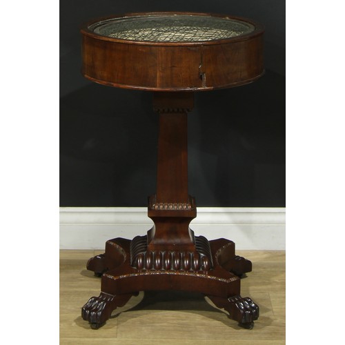 1185 - A George IV mahogany combination occasional table and bloom pedestal, circular top with removable co... 