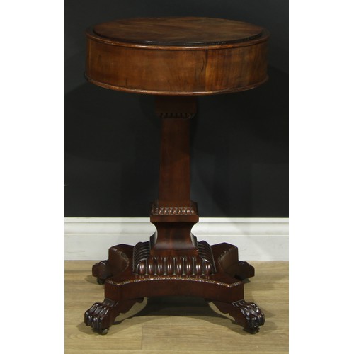 1185 - A George IV mahogany combination occasional table and bloom pedestal, circular top with removable co... 