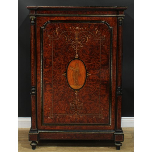 1290 - A large Victorian gilt metal mounted amboyna, ebonised and marquetry pier cabinet, slightly oversail... 