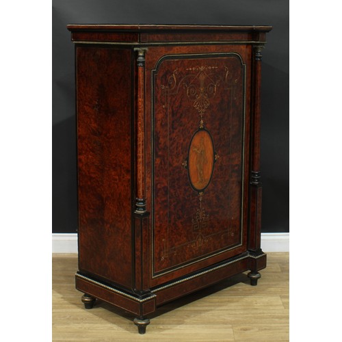 1290 - A large Victorian gilt metal mounted amboyna, ebonised and marquetry pier cabinet, slightly oversail... 