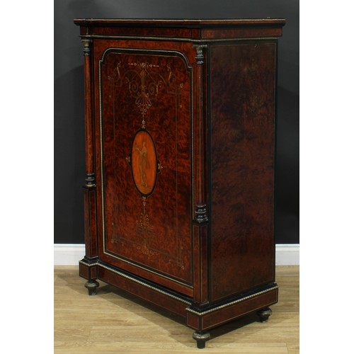 1290 - A large Victorian gilt metal mounted amboyna, ebonised and marquetry pier cabinet, slightly oversail... 