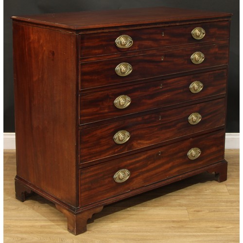 1433 - A Regency mahogany secretaire chest, rectangular top above four long drawers, the upper with fall fr... 