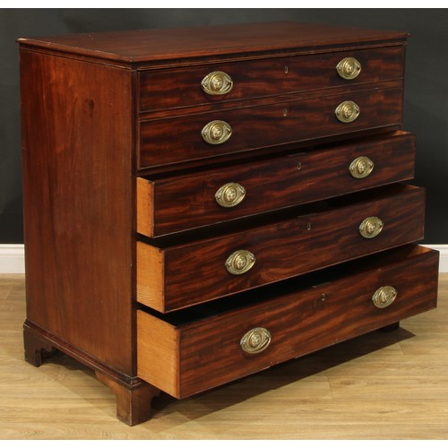 1433 - A Regency mahogany secretaire chest, rectangular top above four long drawers, the upper with fall fr... 