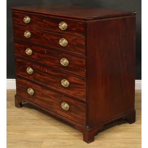 1433 - A Regency mahogany secretaire chest, rectangular top above four long drawers, the upper with fall fr... 