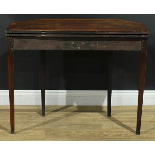 1180 - A George III satinwood crossbanded plum pudding mahogany and marquetry canted rectangular tea table,... 