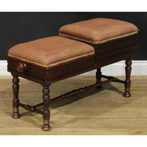 1331 - A late Victorian duet piano stool, by Brooks Limited, each stuffed-over seat individually height-adj... 