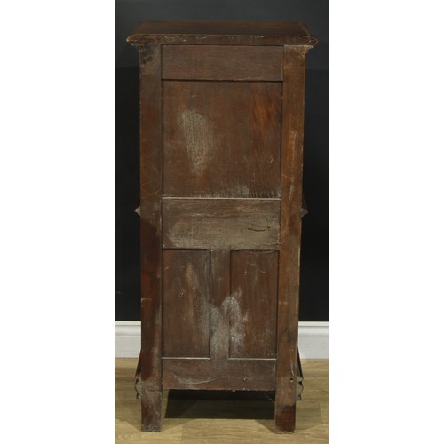 1322 - A late 19th century French bedroom night cupboard, rectangular top with moulded edge above a panel d... 