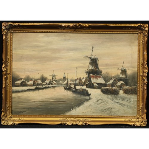 568 - C H Bellman
Dutch Winter Landscape
signed, oil on canvas, 39cm x 60cm