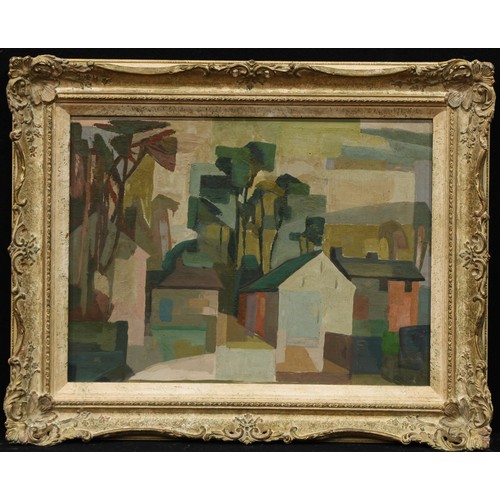 602 - Cubist School
Abstract Landscape with Houses and Trees
oil on board, 28cm x 39cm