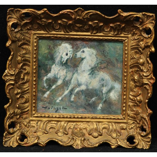 606 - Denes de Holesch (Hungarian 1910 - 1983)
Flirtation, Lippizaneri Horses
signed, oil on board, 10cm x... 