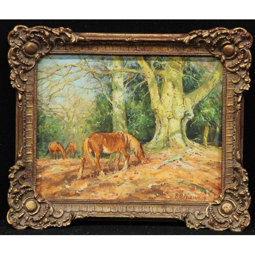 566 - Barry Arthur Peckham (Bn.1945)
Ponies in Ashurst Wood
signed, dated 07, oil on board, 19cm x 24cm