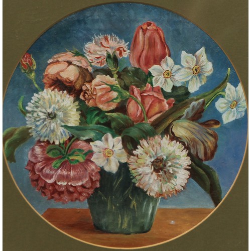 678 - G Boye
A pair, Still Life, Vases of Flowers
signed, oil on canvas, circular, 19cm diam