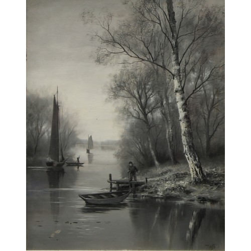 655 - English School (early 20th century)
A pair, The River by Daytime and Moonlight
engrisaille oil on bo... 