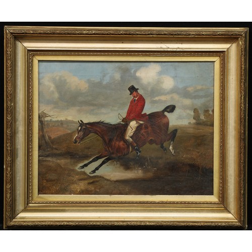 637 - English School (19th century)
Huntsman and Horse Clearing a Brook
oil on canvas, 31cm x 41cm