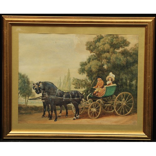 574 - After George Stubbs
A Gentleman Driving a Lady in a Phaeton
watercolour, 345cm x 45cm