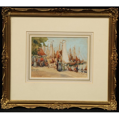 589 - Frances E Nesbitt (1864 - 1934)
Saturday on the Quay, Volendam
signed, watercolour, 18cm x 25cm

Ref... 