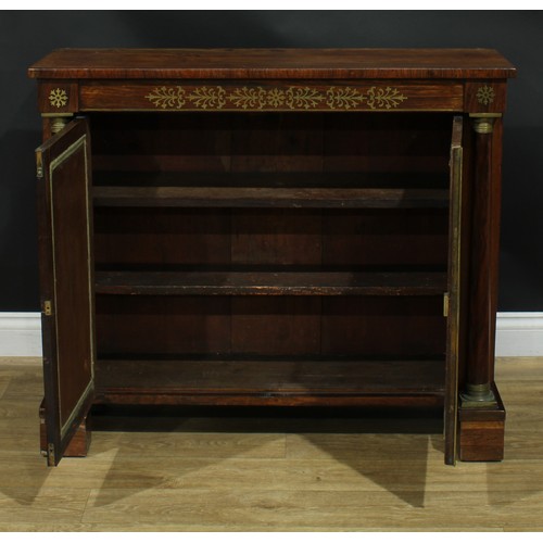 1441 - A Regency rosewood and brass marquetry side cabinet, rectangular top above a pair of panel doors, ea... 