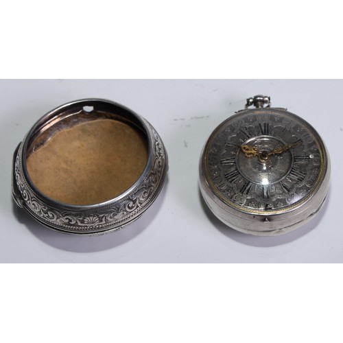 338 - An 18th century Dutch silver pair cased pocket watch, by Cornelius Uyterweer, Rotterdam, 4.5cm dial ... 