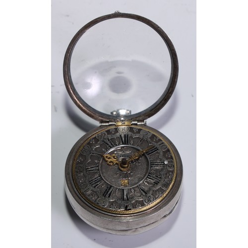 338 - An 18th century Dutch silver pair cased pocket watch, by Cornelius Uyterweer, Rotterdam, 4.5cm dial ... 