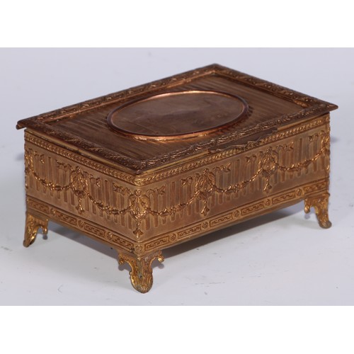 878 - A 19th century French gilt electrotype oval table casket, hinged cover, leafy cartouche shaped feet,... 