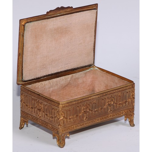 878 - A 19th century French gilt electrotype oval table casket, hinged cover, leafy cartouche shaped feet,... 