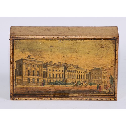 1070 - A 19th century Tunbridge ware type rectangular box and cover, applied with a named view topographica... 