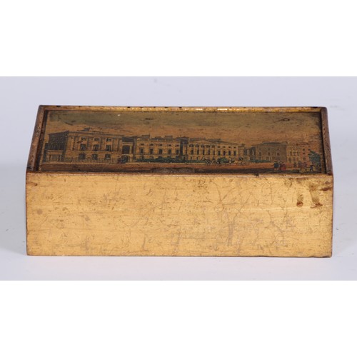 1070 - A 19th century Tunbridge ware type rectangular box and cover, applied with a named view topographica... 