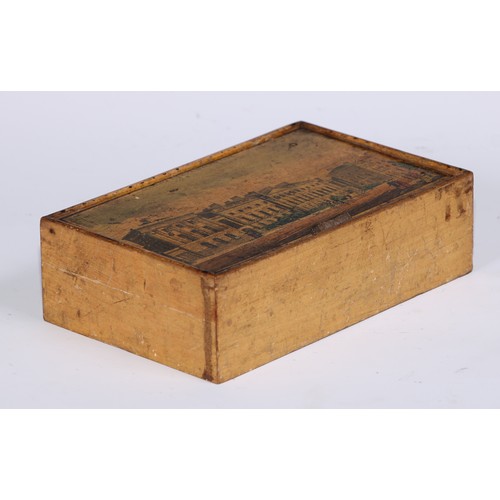 1070 - A 19th century Tunbridge ware type rectangular box and cover, applied with a named view topographica... 