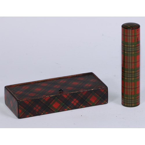 1139 - A Victorian Scottish tartan ware rectangular counter box, hinged cover enclosing compartments, 11cm ... 