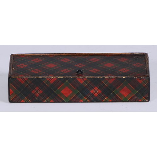 1139 - A Victorian Scottish tartan ware rectangular counter box, hinged cover enclosing compartments, 11cm ... 