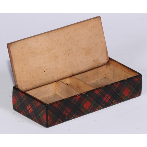 1139 - A Victorian Scottish tartan ware rectangular counter box, hinged cover enclosing compartments, 11cm ... 