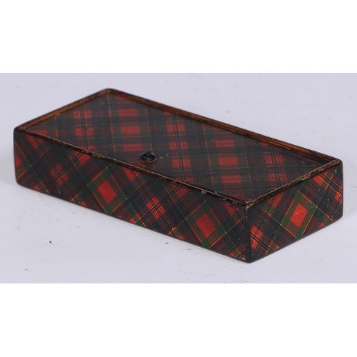 1139 - A Victorian Scottish tartan ware rectangular counter box, hinged cover enclosing compartments, 11cm ... 