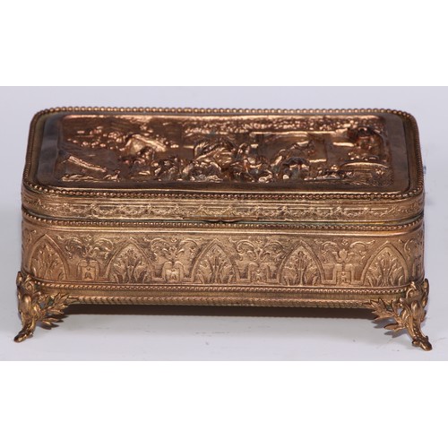 1248 - A French gilt metal rounded rectangular table casket, hinged cover with electrotype panel in the man... 