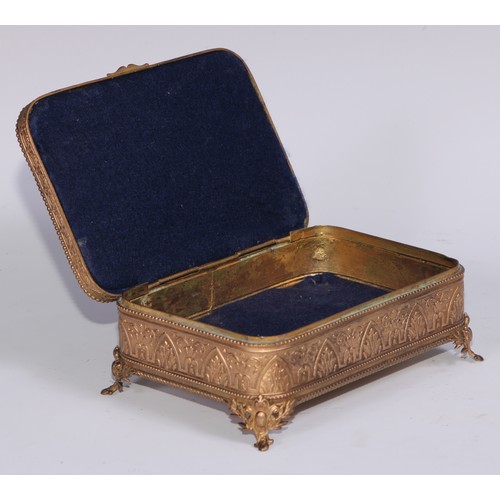 1248 - A French gilt metal rounded rectangular table casket, hinged cover with electrotype panel in the man... 