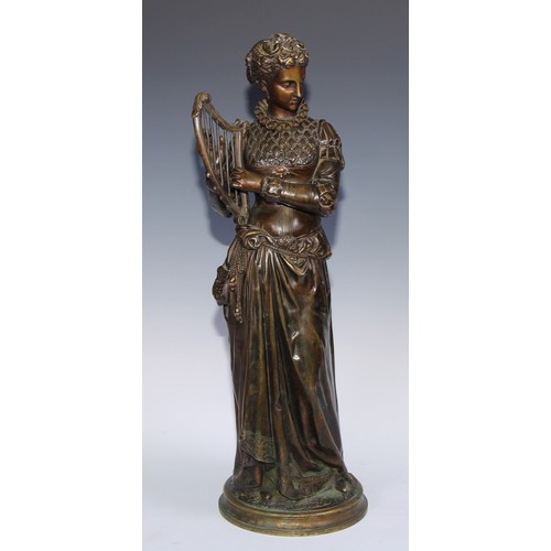 1041 - French School (19th century), a pair of patinated bronzes, Ladies of the Court, each with a musical ... 