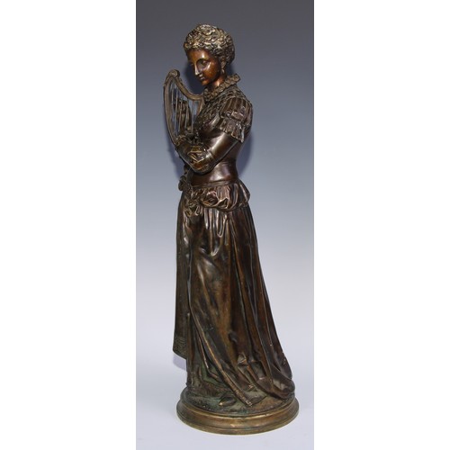 1041 - French School (19th century), a pair of patinated bronzes, Ladies of the Court, each with a musical ... 