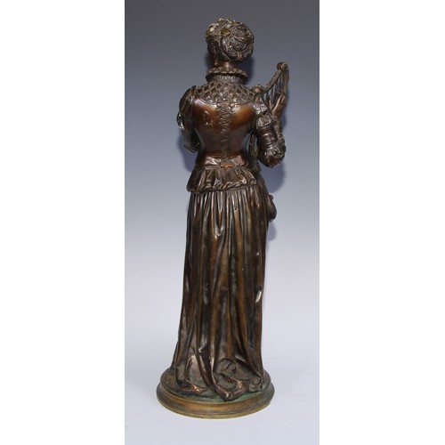 1041 - French School (19th century), a pair of patinated bronzes, Ladies of the Court, each with a musical ... 