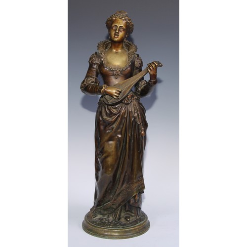 1041 - French School (19th century), a pair of patinated bronzes, Ladies of the Court, each with a musical ... 