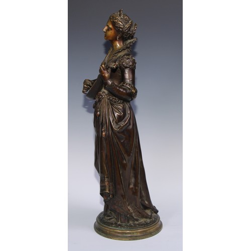 1041 - French School (19th century), a pair of patinated bronzes, Ladies of the Court, each with a musical ... 