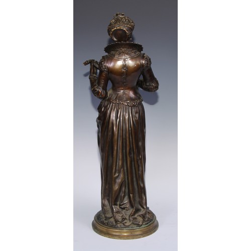 1041 - French School (19th century), a pair of patinated bronzes, Ladies of the Court, each with a musical ... 