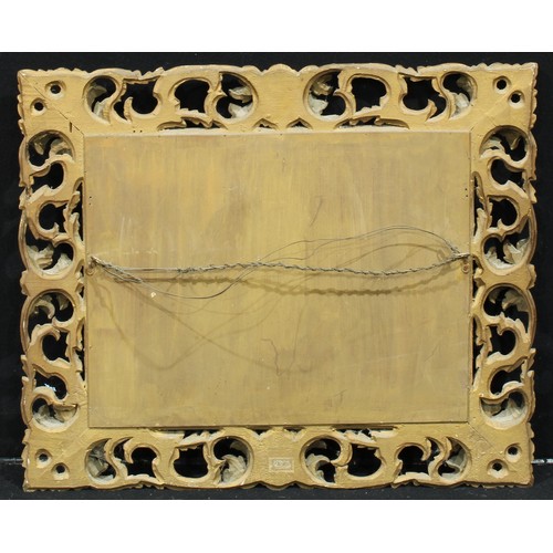 1313 - A Florentine giltwood rectangular looking glass, carved with scrolling acanthus, bevelled mirror pla... 