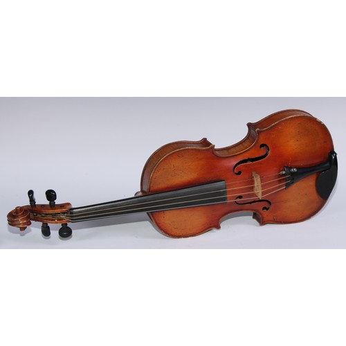 842 - A violin, the two-piece back 36cm excluding button, outlined throughout with purfling, 60cm long ove... 