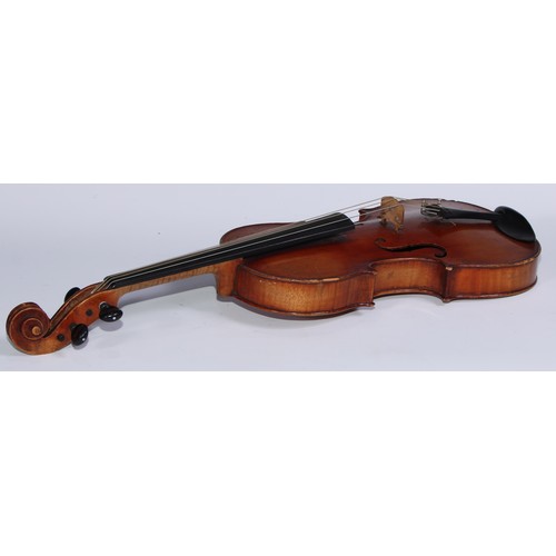 842 - A violin, the two-piece back 36cm excluding button, outlined throughout with purfling, 60cm long ove... 